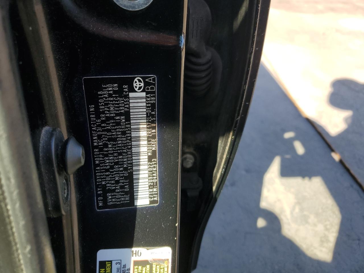 2016 Toyota Corolla VIN 5YFBURHE4GP488581 Copart auction photo, rear end damage thumbnail 14