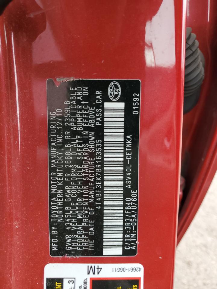 2011 Toyota Camry VIN 4T4BF3EK7BR163535 Copart auction photo, front end damage thumbnail 12