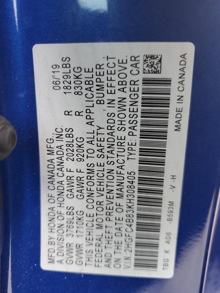 2019 Honda Civic VIN 2HGFC4B83KH308405 Copart auction photo, mechanical / minor dent/scratches damage thumbnail 13