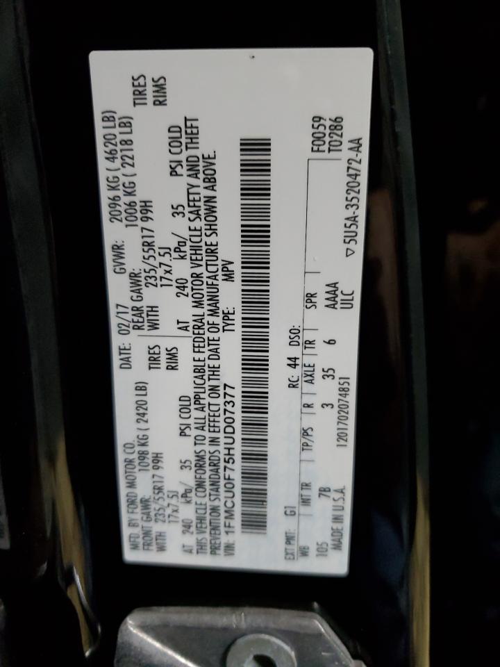 2017 Ford Escape VIN 1FMCU0F75HUD07377 Copart auction photo, front end damage thumbnail 13