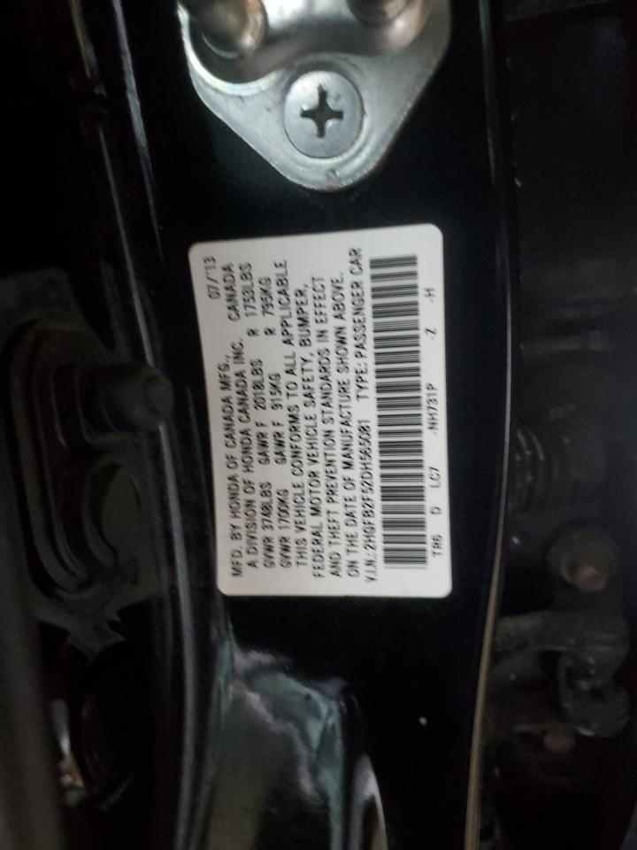 2013 Honda Civic VIN 2HGFB2F52DH565081 Copart auction photo, side / minor dent/scratches damage thumbnail 12