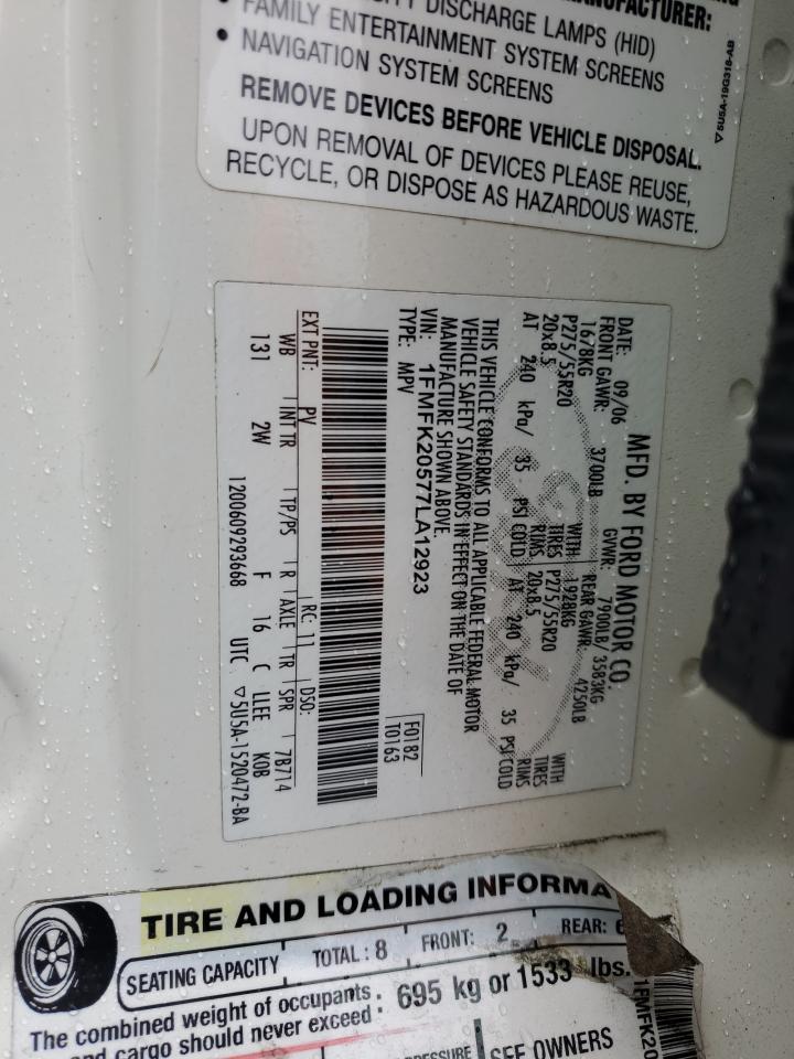 2007 Ford Expedition VIN 1FMFK20577LA12923 Copart auction photo, rear end damage thumbnail 14