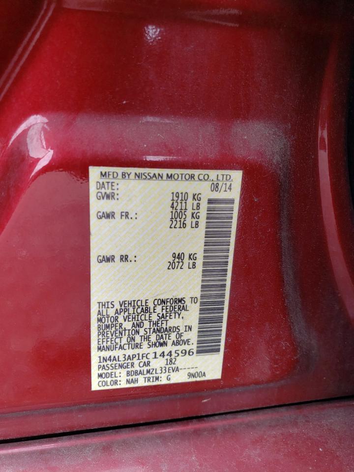 2015 Nissan Altima VIN 1N4AL3AP1FC144596 Copart auction photo, rear end / minor dent/scratches damage thumbnail 12