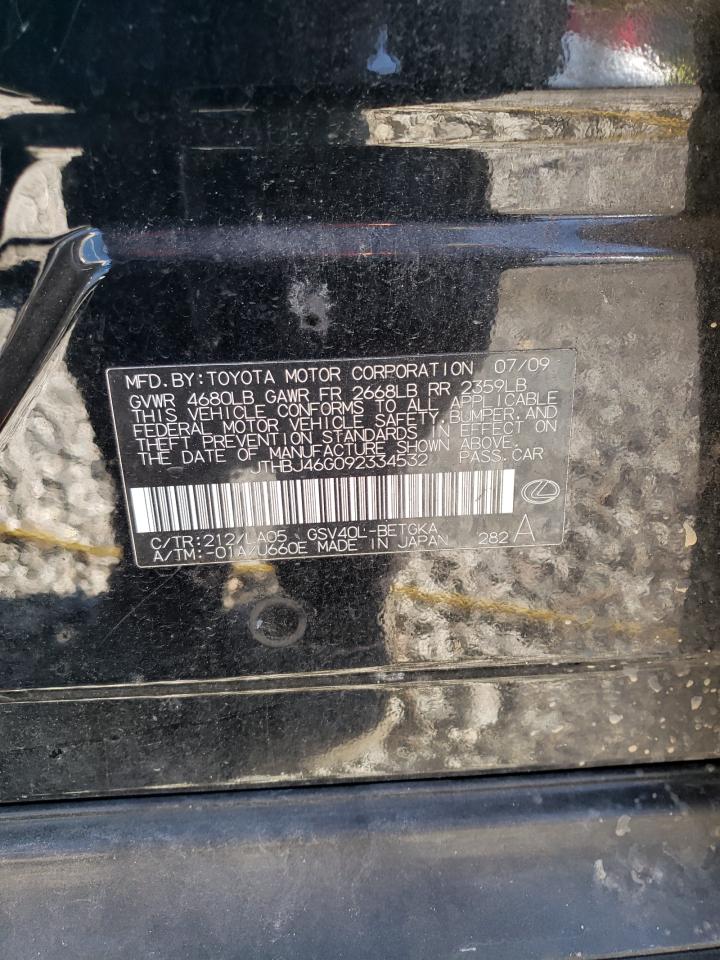 2009 Lexus ES VIN JTHBJ46G092334532 Copart auction photo, rear end damage thumbnail 12