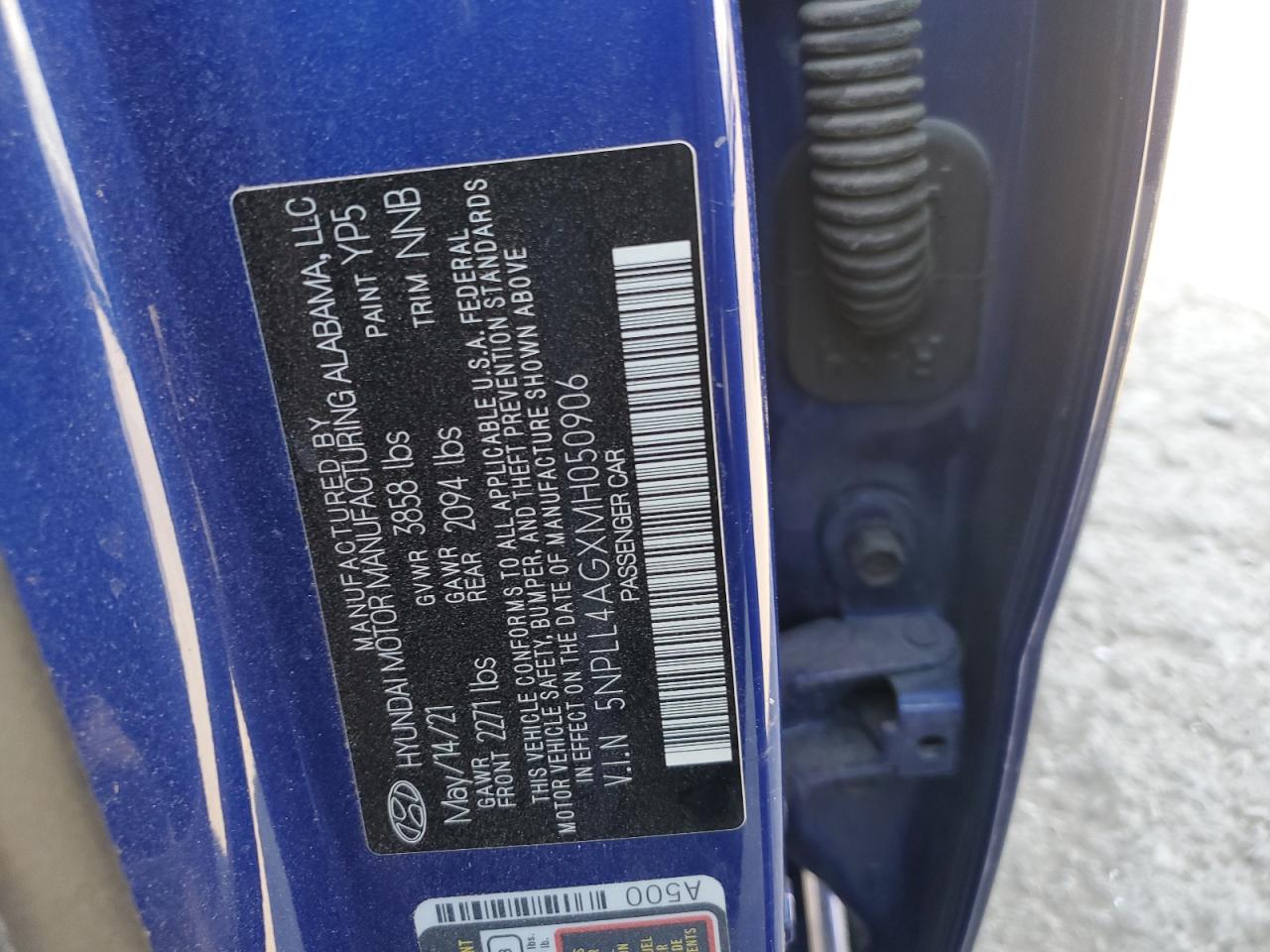 2021 Hyundai Elantra VIN 5NPLL4AGXMH050906 Copart auction photo, front end / side damage thumbnail 14