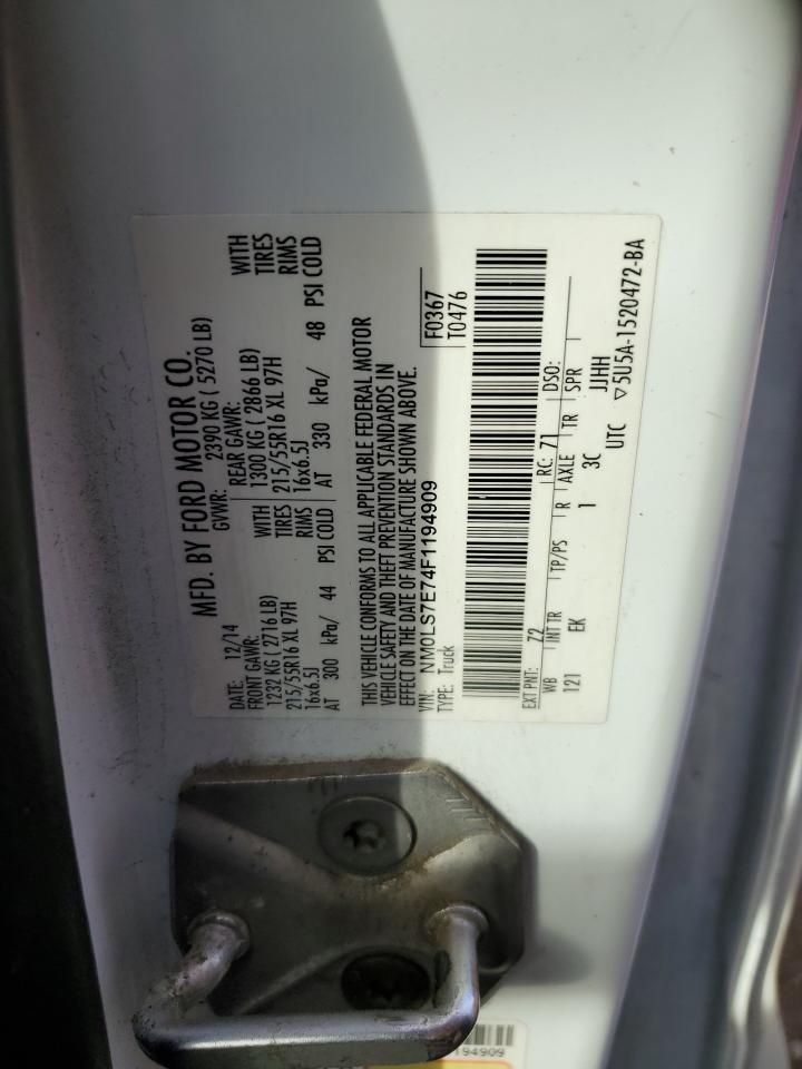2015 Ford Transit VIN NM0LS7E74F1194909 Copart auction photo, minor dent/scratches damage thumbnail 12