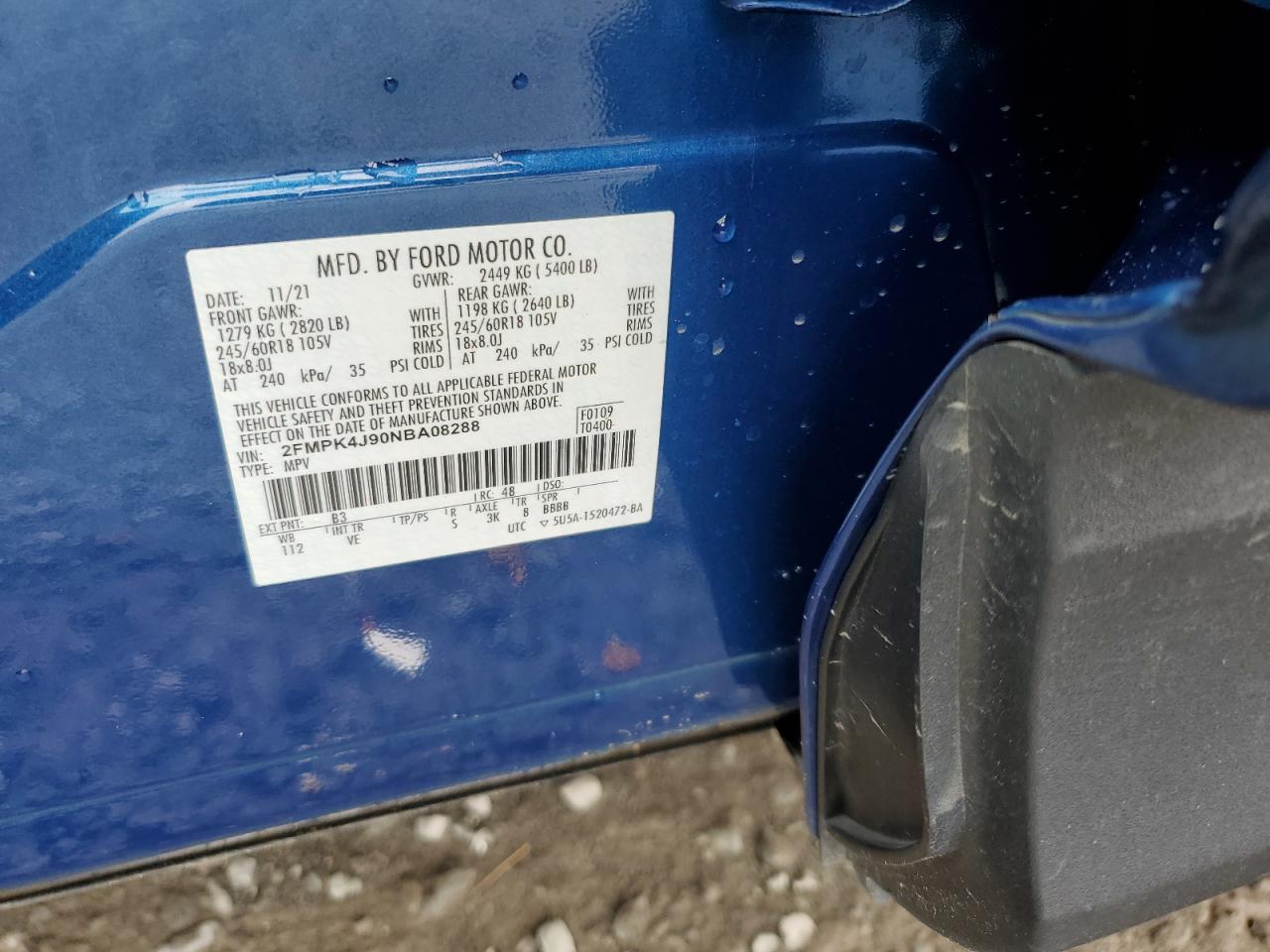 2022 Ford Edge VIN 2FMPK4J90NBA08288 Copart auction photo, all over damage thumbnail 13