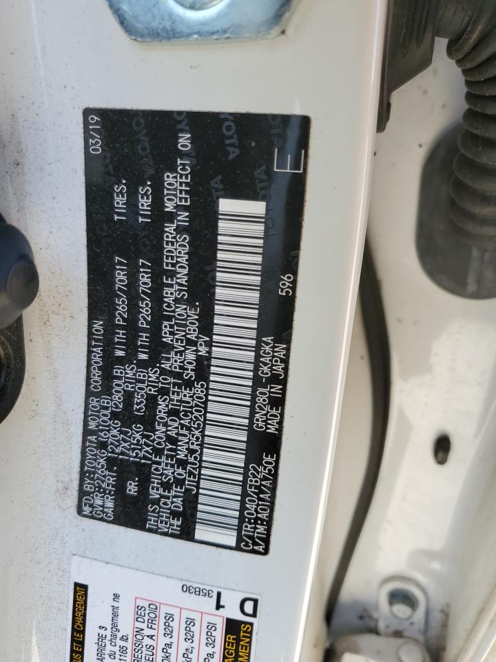 2019 Toyota 4Runner VIN JTEZU5JR5K5207085 Copart auction photo, top/roof damage thumbnail 15