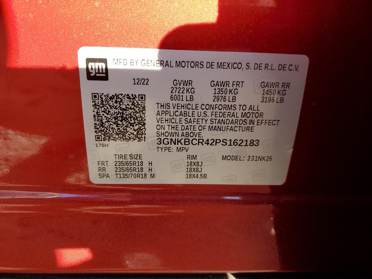2023 Chevrolet Blazer VIN 3GNKBCR42PS162183 Copart auction photo, front end damage thumbnail 14