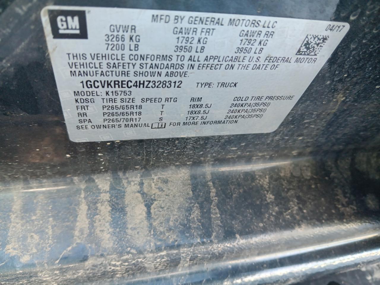 2017 Chevrolet Silverado VIN 1GCVKREC4HZ328312 Copart auction photo, front end damage thumbnail 13