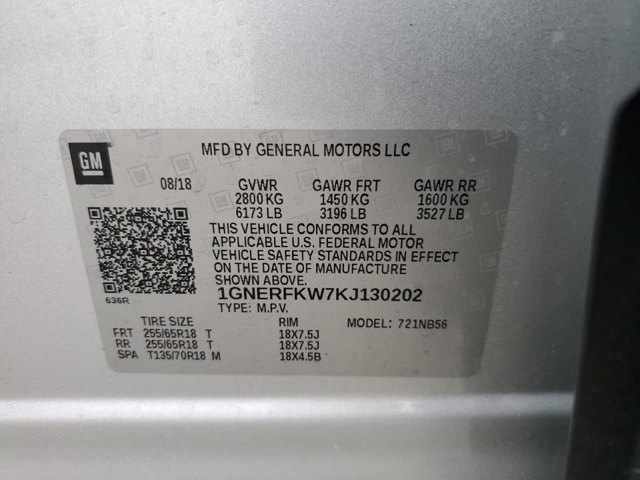 2019 Chevrolet Traverse VIN 1GNERFKW7KJ130202 Copart auction photo, front end damage thumbnail 14