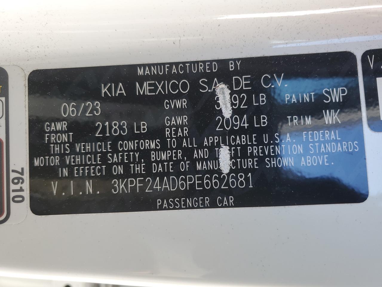 2023 KIA Forte VIN 3KPF24AD6PE662681 Copart auction photo, front end / side damage thumbnail 12