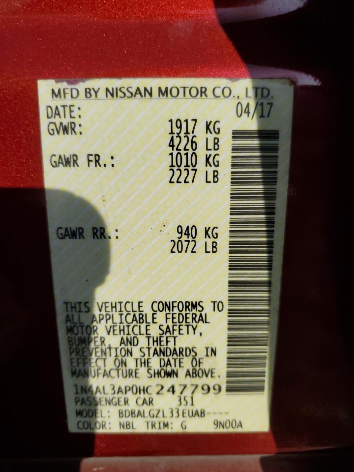 2017 Nissan Altima VIN 1N4AL3AP0HC247799 Copart auction photo, front end damage thumbnail 12