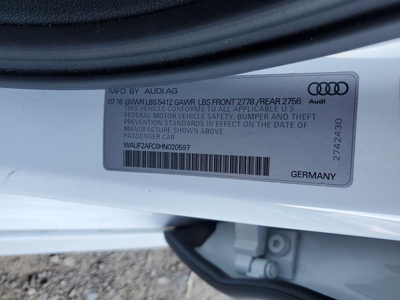 2017 Audi A6 VIN WAUF2AFC6HN020597 Copart auction photo, front end damage thumbnail 12