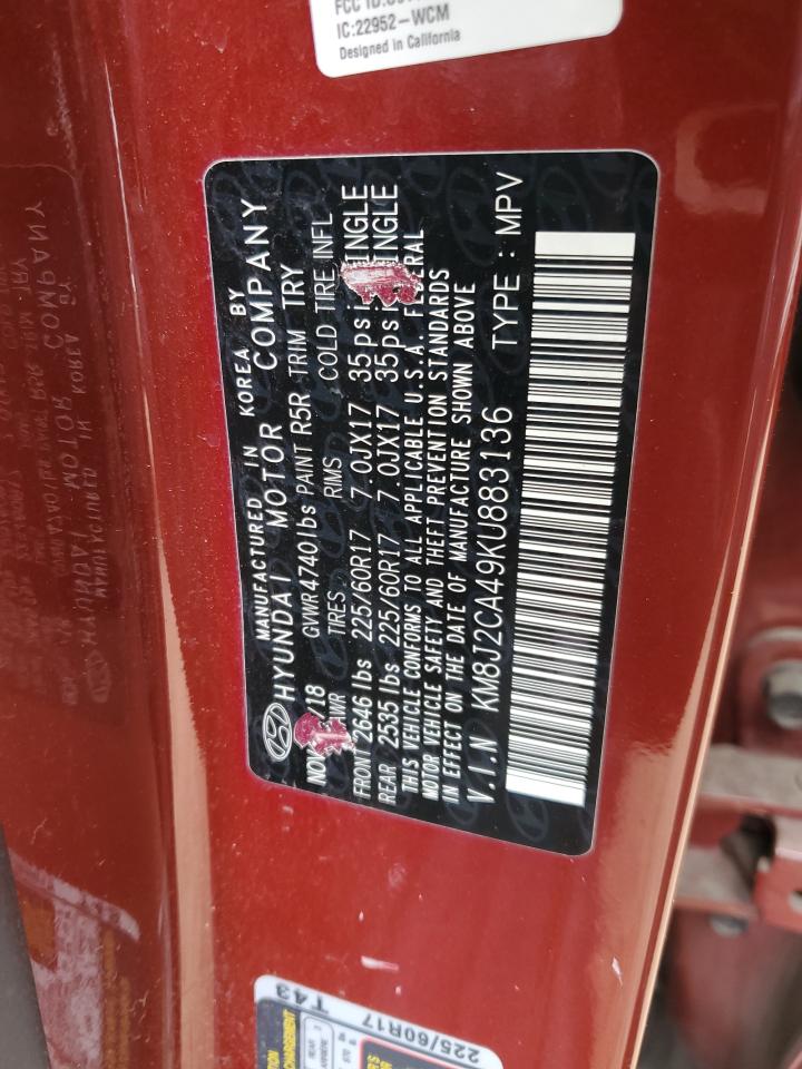 2019 Hyundai Tucson VIN KM8J2CA49KU883136 Copart auction photo, vandalism damage thumbnail 13