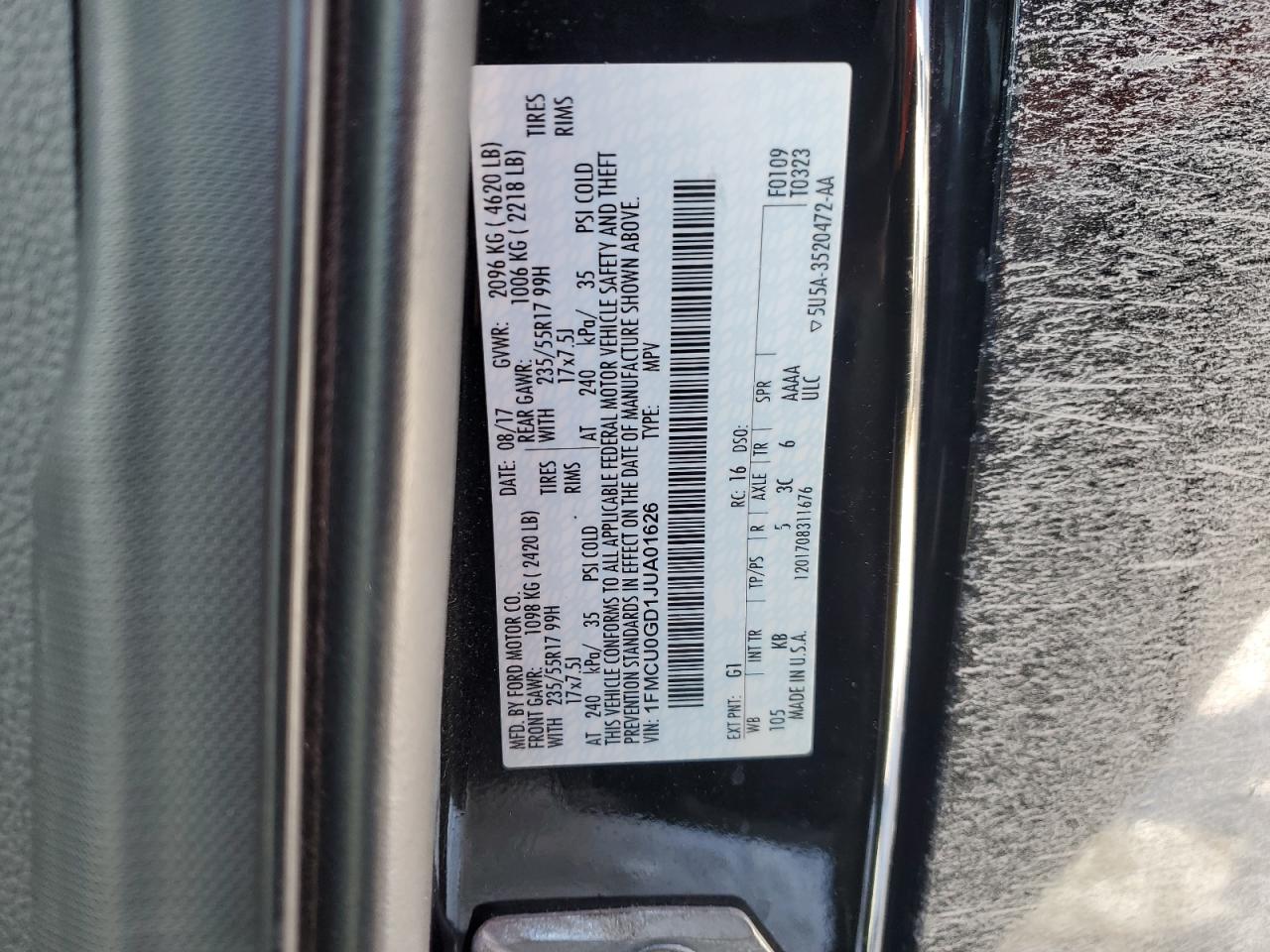 2018 Ford Escape VIN 1FMCU0GD1JUA01626 Copart auction photo, front end damage thumbnail 15
