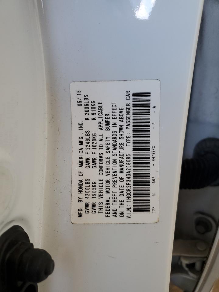 2016 Honda Accord VIN 1HGCR2F34GA208095 Copart auction photo, front end / undercarriage damage thumbnail 12