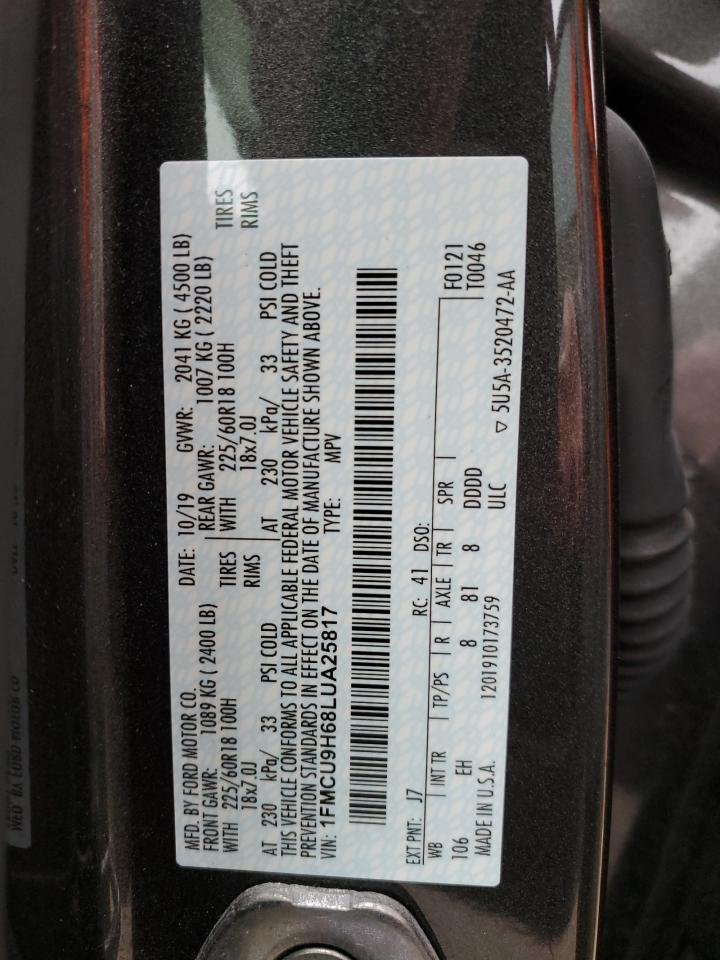 2020 Ford Escape VIN 1FMCU9H68LUA25817 Copart auction photo, side damage thumbnail 14