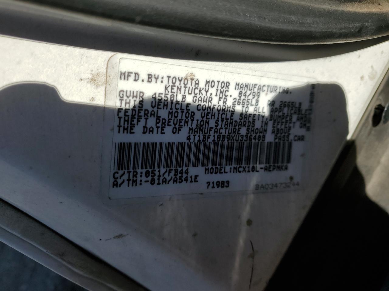 1999 Toyota Avalon VIN 4T1BF18B9XU336408 Copart auction photo, front end / frame damage damage thumbnail 14
