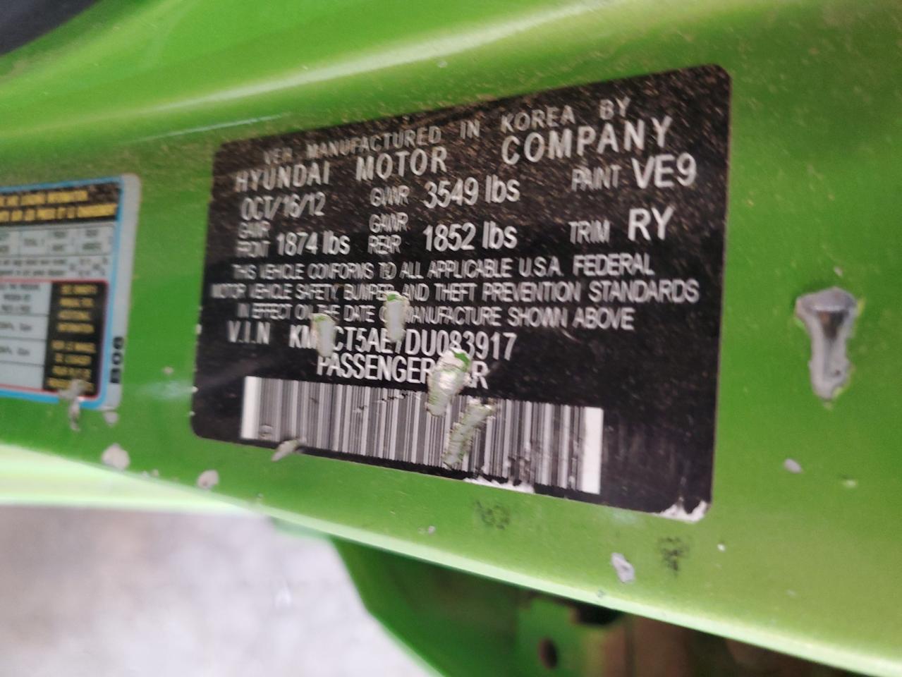 2013 Hyundai Accent VIN KMHCT5AE7DU083917 Copart auction photo, front end / side damage thumbnail 14