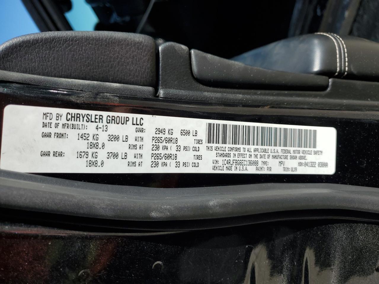 2014 Jeep Grand Cherokee VIN 1C4RJFBG6EC136088 Copart auction photo, front end / side damage thumbnail 15