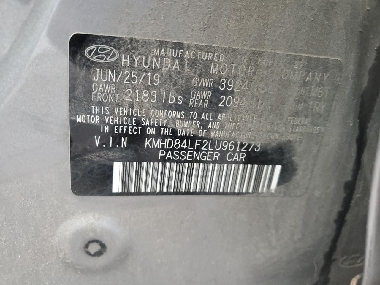 2020 Hyundai Elantra VIN KMHD84LF2LU961273 Copart auction photo, front end / side damage thumbnail 15