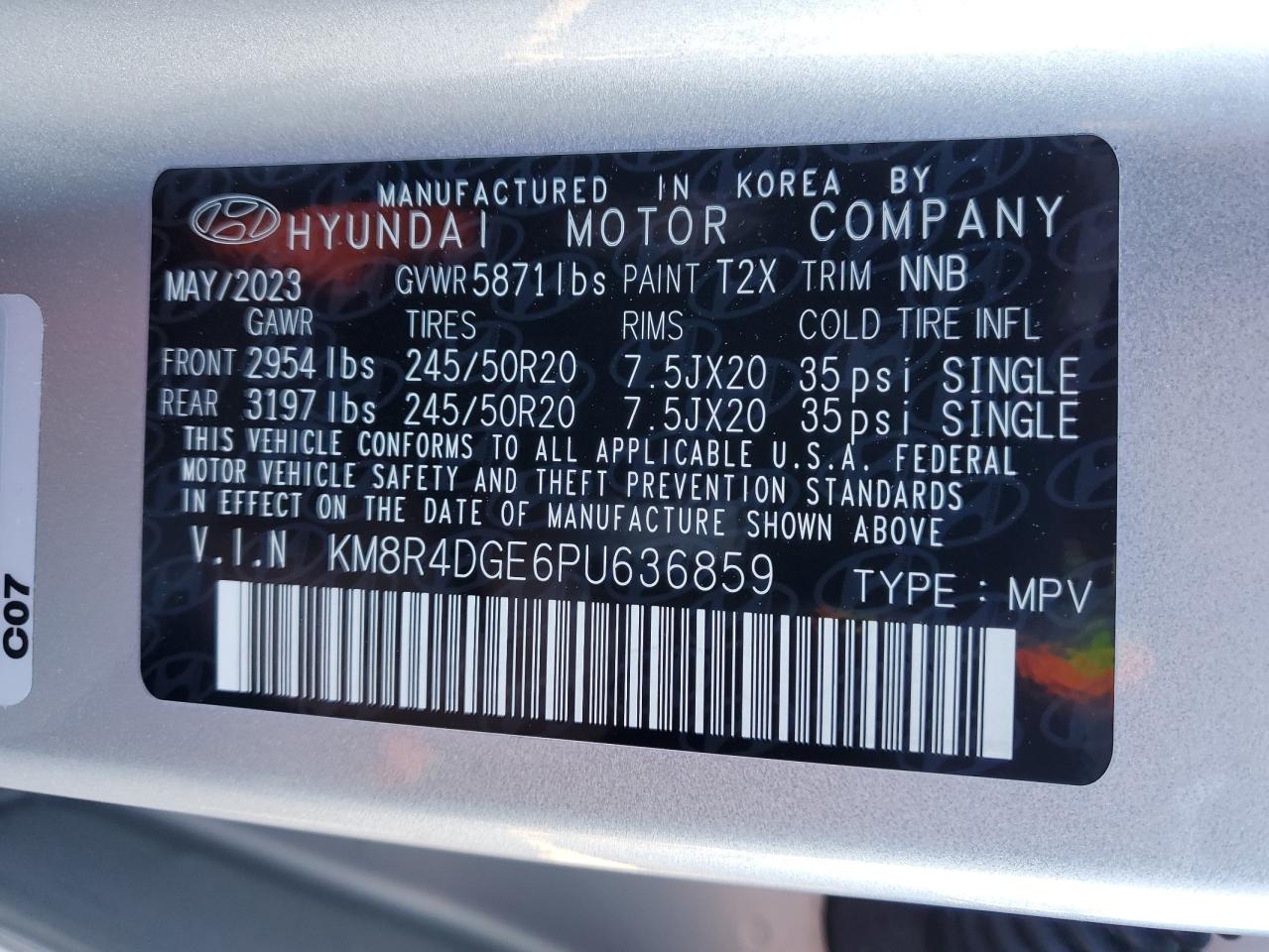 2023 Hyundai Palisade VIN KM8R4DGE6PU636859 Copart auction photo, front end damage thumbnail 14