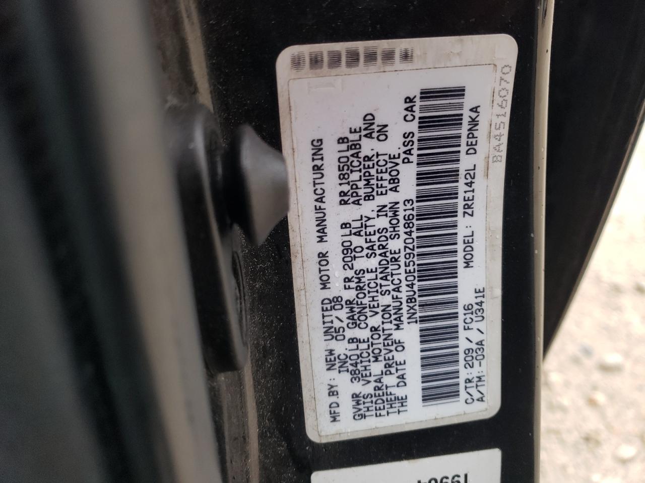 2009 Toyota Corolla VIN 1NXBU40E59Z048613 Copart auction photo, minor dent/scratches damage thumbnail 12