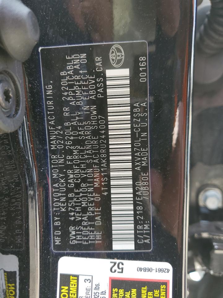 2024 Toyota Camry VIN 4T1S11AK8RU244007 Copart auction photo, front end / minor dent/scratches damage thumbnail 14