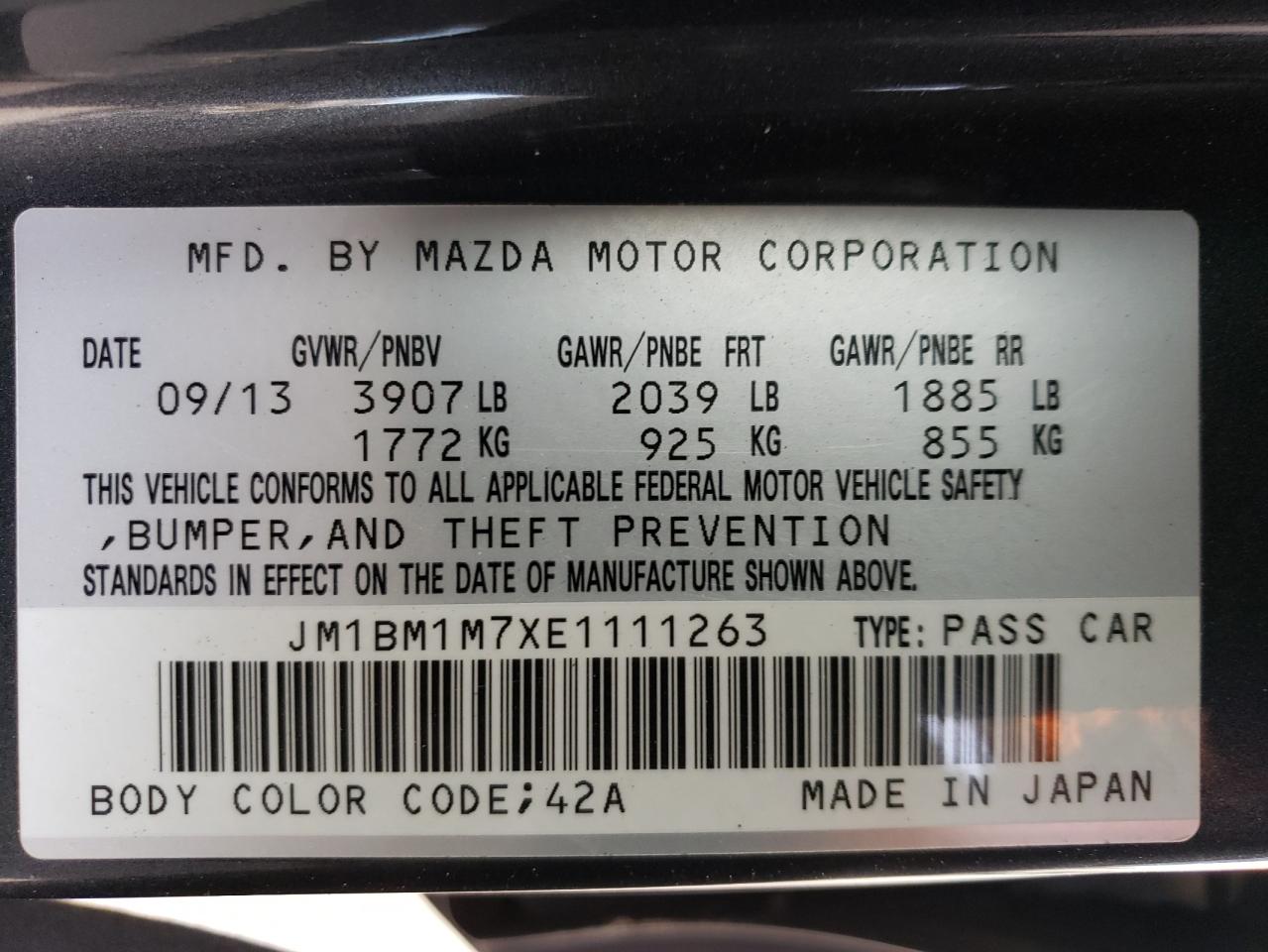 2014 Mazda 3 VIN JM1BM1M7XE1111263 Copart auction photo, front end / rear end damage thumbnail 13