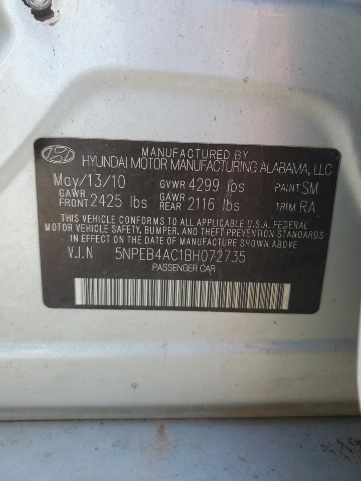 2011 Hyundai Sonata VIN 5NPEB4AC1BH072735 Copart auction photo, side damage thumbnail 12