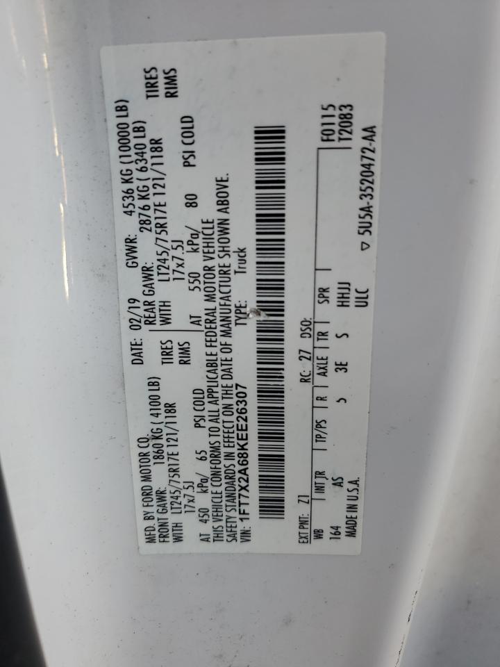 2019 Ford F250 VIN 1FT7X2A68KEE26307 Copart auction photo, water/flood damage thumbnail 12