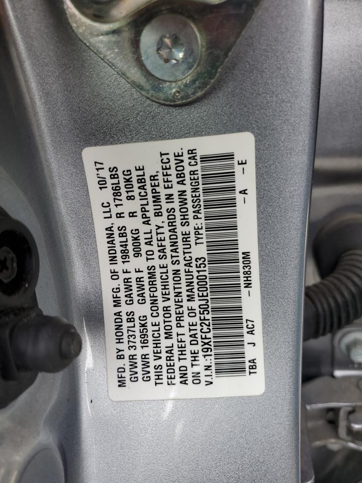 2018 Honda Civic VIN 19XFC2F50JE000153 Copart auction photo, mechanical / minor dent/scratches damage thumbnail 12