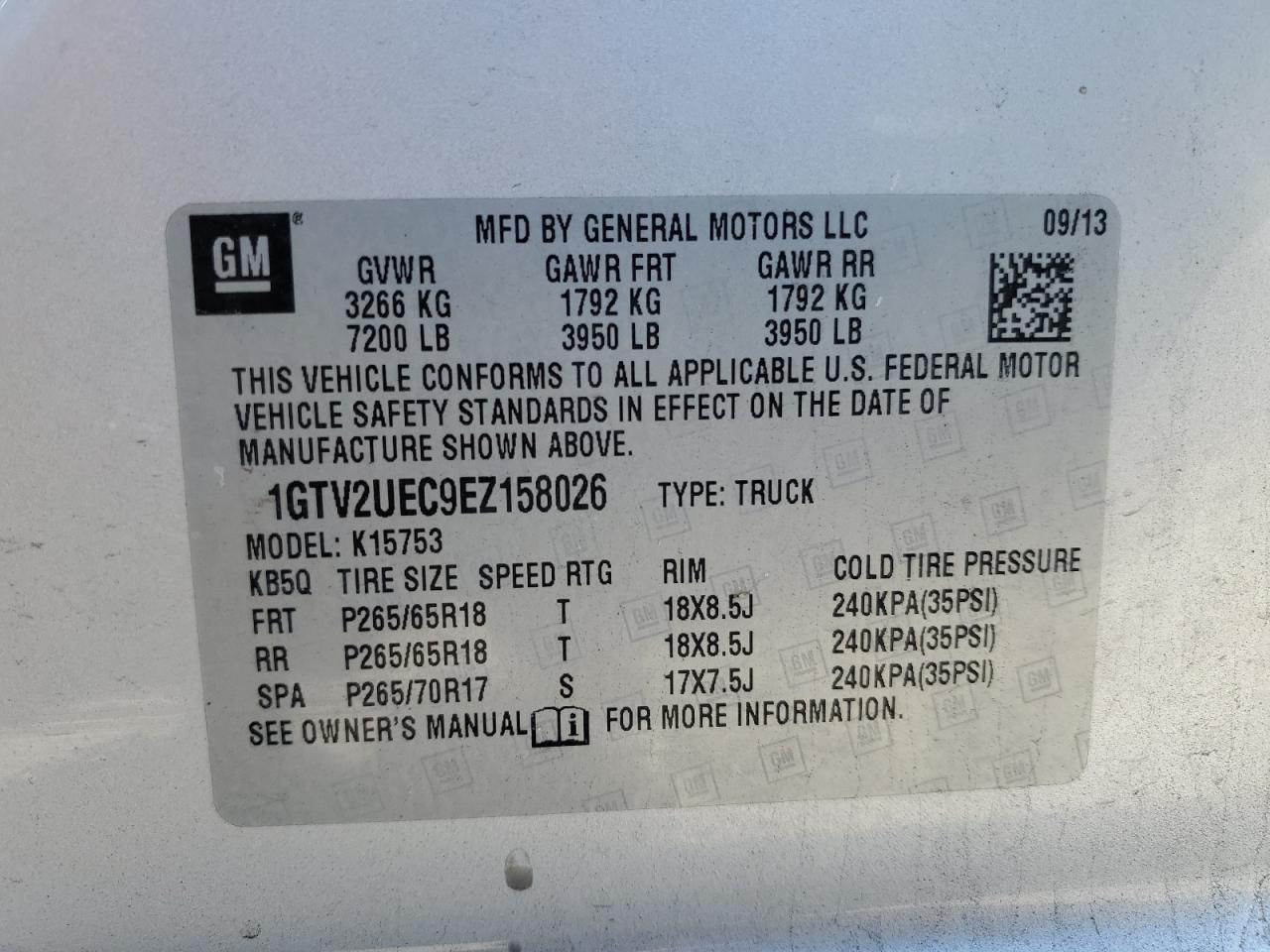 2014 GMC Sierra VIN 1GTV2UEC9EZ158026 Copart auction photo, front end damage thumbnail 12