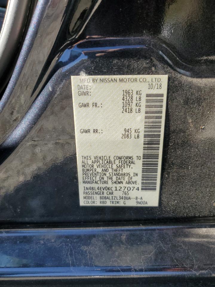 2019 Nissan Altima VIN 1N4BL4EV0KC127074 Copart auction photo, front end / side damage thumbnail 13