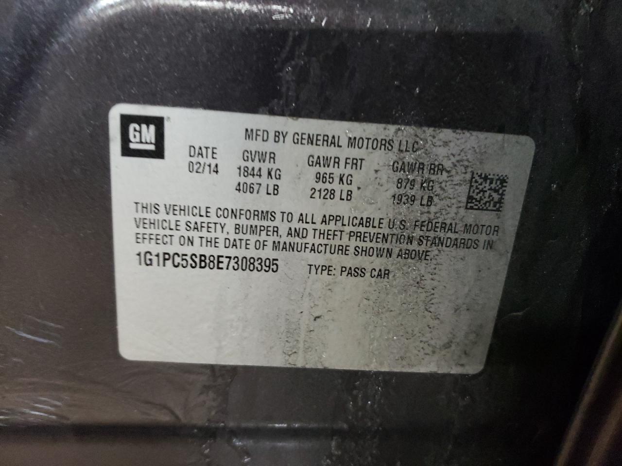 2014 Chevrolet Cruze VIN 1G1PC5SB8E7308395 Copart auction photo, side / front end damage thumbnail 12