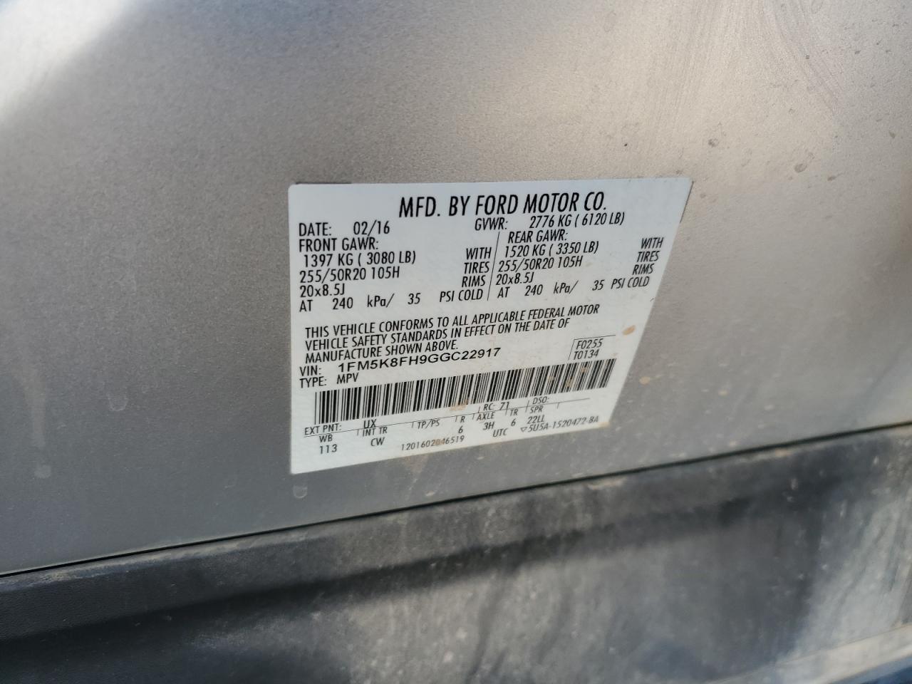 2016 Ford Explorer VIN 1FM5K8FH9GGC22917 Copart auction photo, mechanical / minor dent/scratches damage thumbnail 14