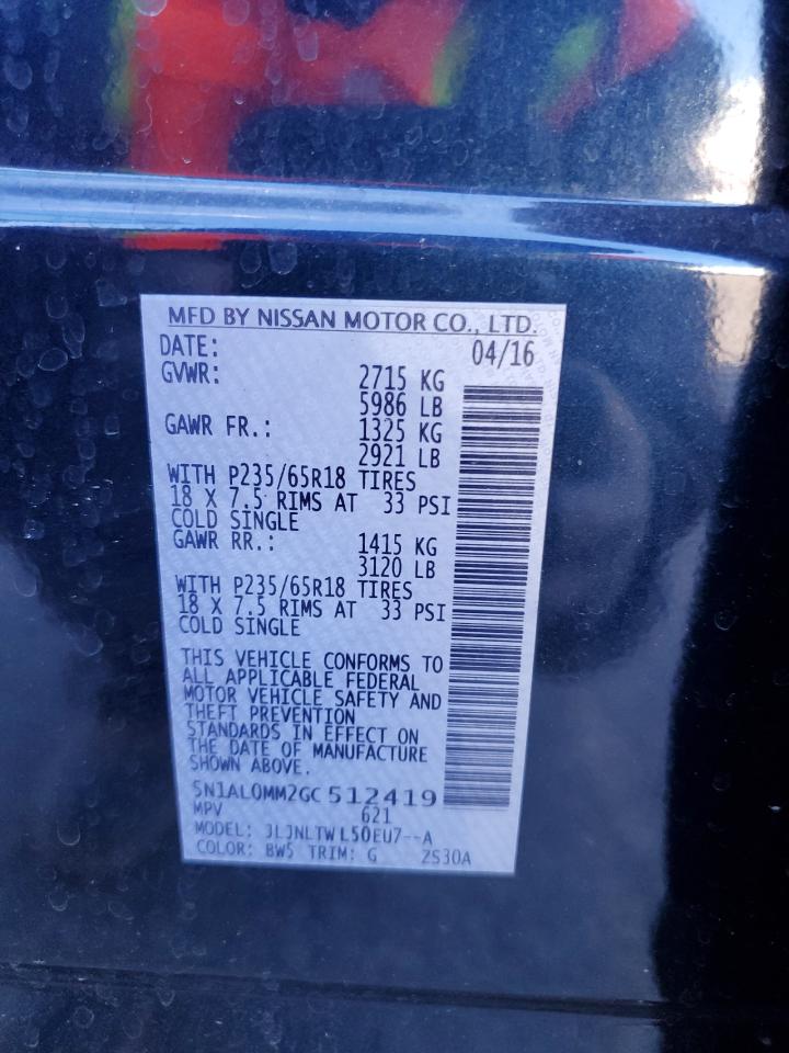 2016 Infiniti QX60 VIN 5N1AL0MM2GC512419 Copart auction photo, front end damage thumbnail 14