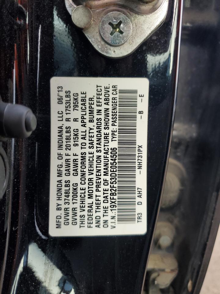 2013 Honda Civic VIN 19XFB2F53DE054506 Copart auction photo, front end / minor dent/scratches damage thumbnail 13