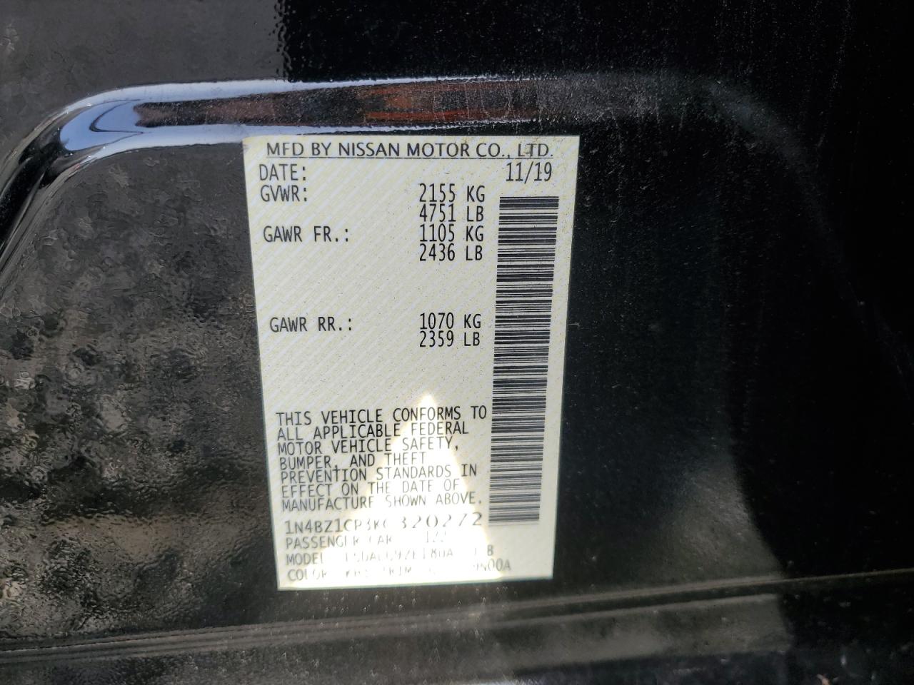 2019 Nissan Leaf VIN 1N4BZ1CP3KC320272 Copart auction photo, top/roof / all over damage thumbnail 14