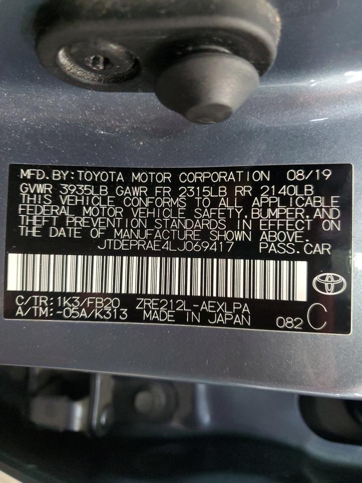 2020 Toyota Corolla VIN JTDEPRAE4LJ069417 Copart auction photo, rear end / minor dent/scratches damage thumbnail 12