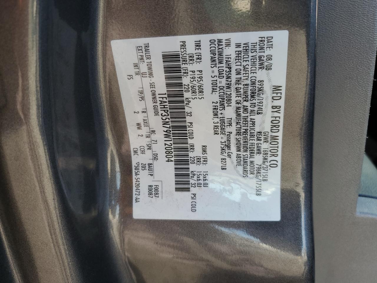 2009 Ford Focus VIN 1FAHP35N79W120804 Copart auction photo, front end damage thumbnail 13