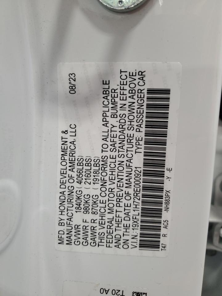 2024 Honda Civic VIN 19XFL1H72RE000921 Copart auction photo, front end damage thumbnail 12