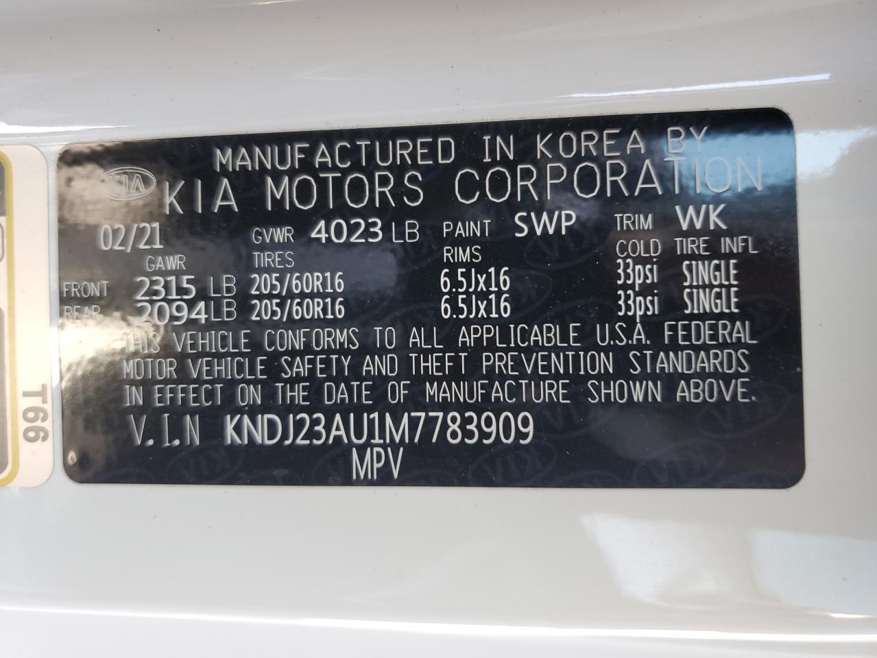 2021 KIA Soul VIN KNDJ23AU1M7783909 Copart auction photo, front end damage thumbnail 15