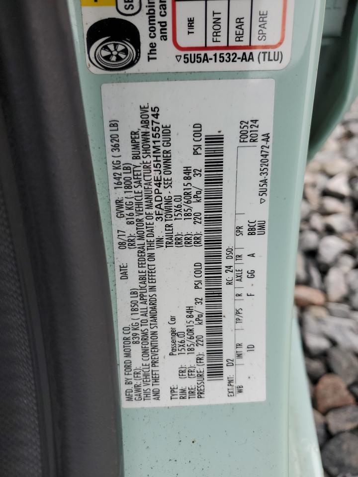 2017 Ford Fiesta VIN 3FADP4EJ5HM155745 Copart auction photo, front end damage thumbnail 14