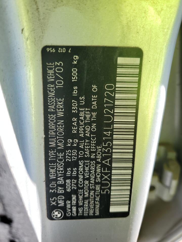 2004 BMW X5 VIN 5UXFA13514LU21720 Copart auction photo, hail damage thumbnail 13