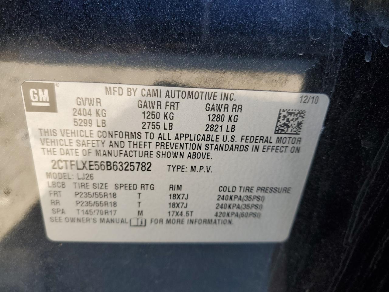 2011 GMC Terrain VIN 2CTFLXE56B6325782 Copart auction photo, front end damage thumbnail 13