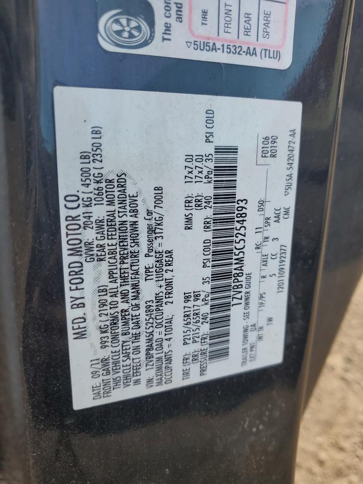 2012 Ford Mustang VIN 1ZVBP8AM5C5254893 Copart auction photo, mechanical / minor dent/scratches damage thumbnail 12