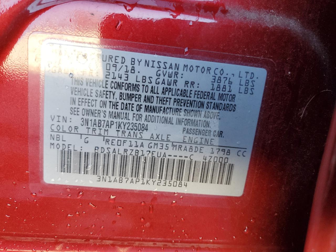 2019 Nissan Sentra VIN 3N1AB7AP1KY235084 Copart auction photo, side / undercarriage damage thumbnail 12