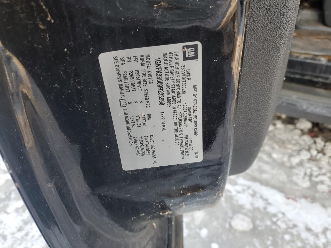 2009 GMC Yukon VIN 1GKFK33009R233990 Copart auction photo, mechanical damage thumbnail 13